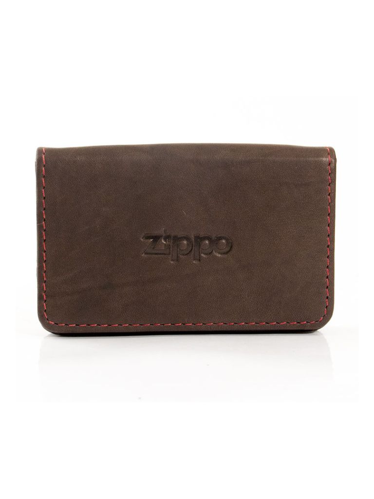 Zippo Visitenkarten-Tasche Leder Mocca/rote Steppnaht