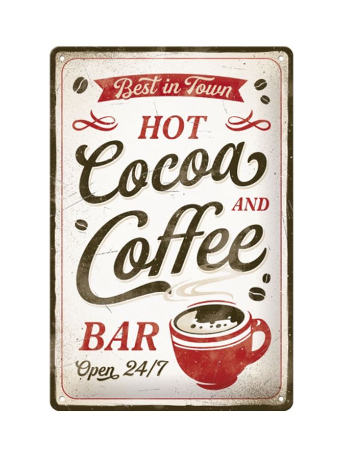 Blechschild 20x30 Hot Cocoa and Coffee 