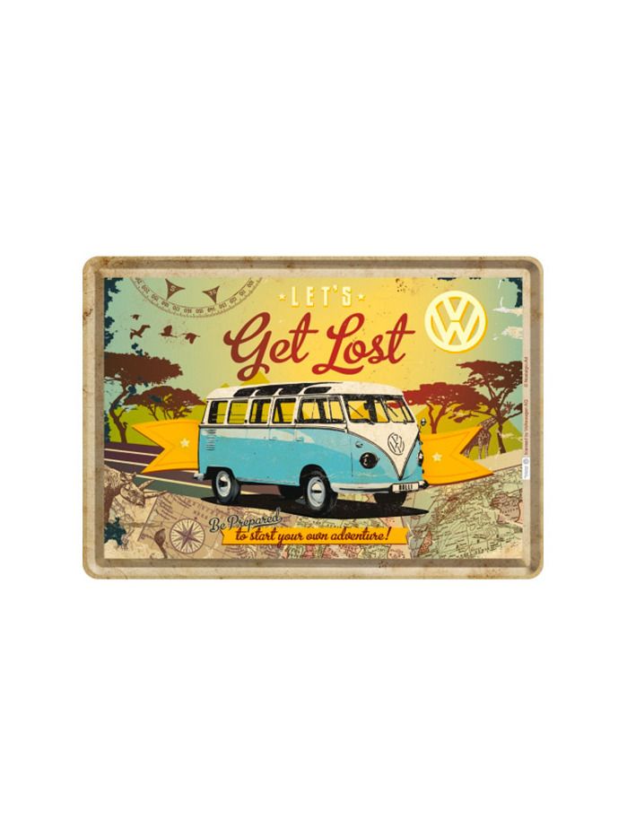 Blechschild Postkarte 10x14cm VW Let's Get Lost