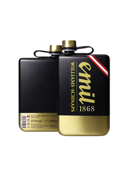 Emil Williams Birnen Schnaps 0,2l 35% Flachmann goldschwarz