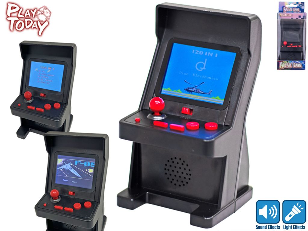 Play Today Spielkonsole 13cm batteriebetrieben mit Farbbildschirm 120 Spielen Licht- und Sound