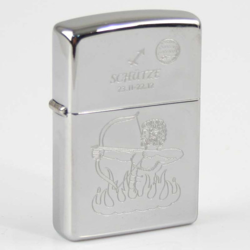 ZIPPO chrom poliert Schütze Ha in kleiner Holzbox