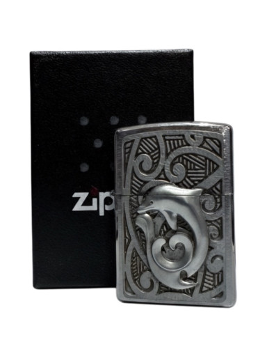 Zippo chrom gebürstet Plakette "Maori Dolphin" 2004495