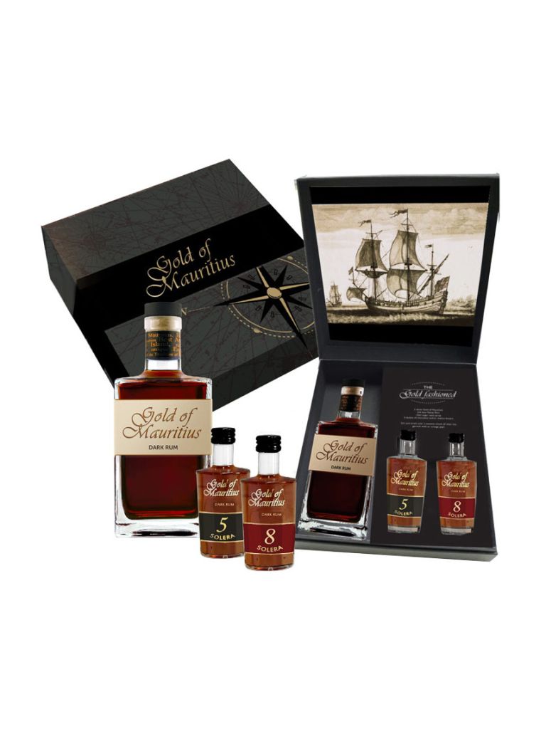 Gold of Mauritius Rum 40% 0,7 l + 5Y 0,05 l + 8Y 0,05 l Geschenkbox